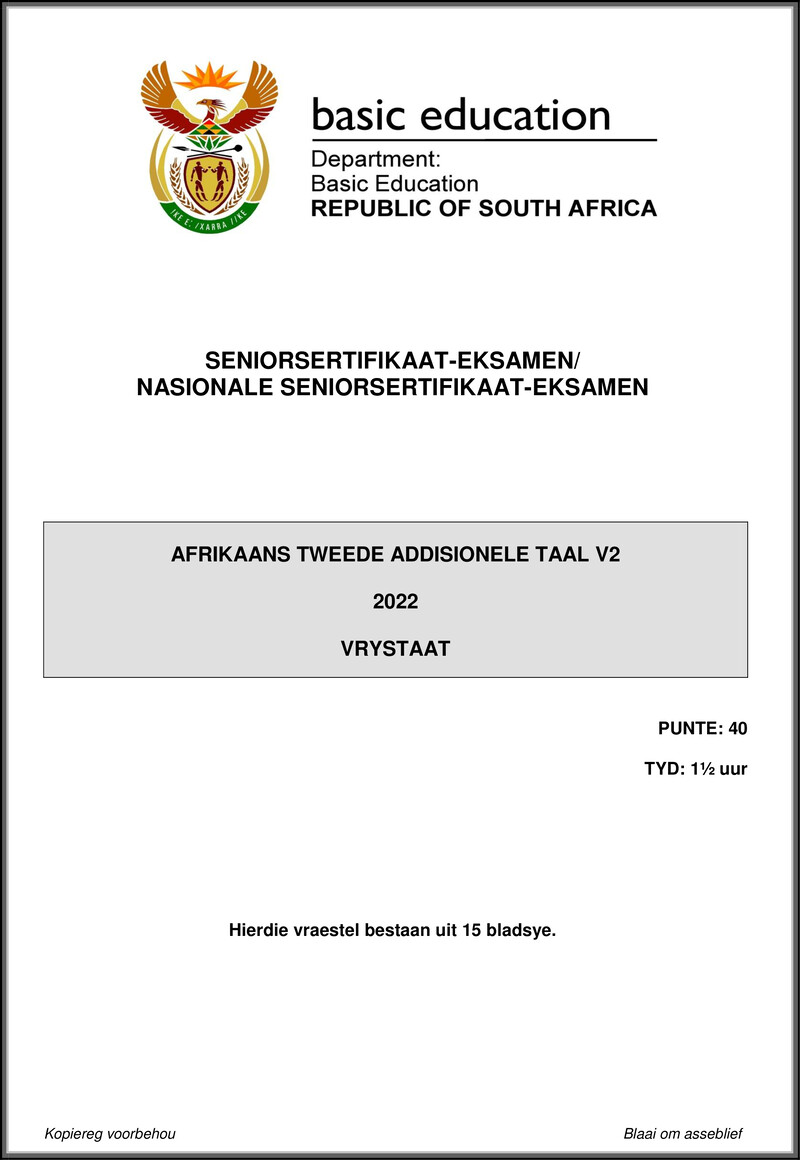 Afrikaans Sal P2 May June 2022 Free State Gr12