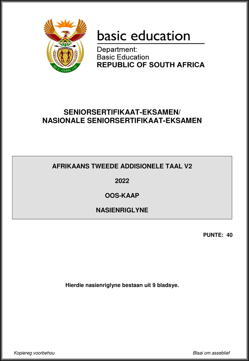 Afrikaans Sal P2 May June 2022 Mg Eastern Cape Gr12