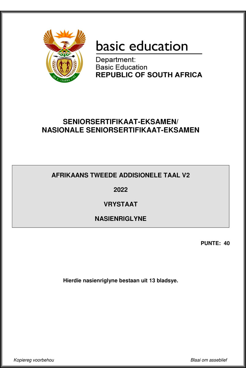 Afrikaans Sal P2 May June 2022 Mg Free State Gr12