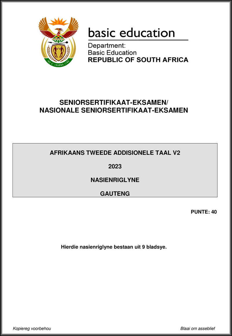 Afrikaans Sal P2 May June 2023 Mg Gauteng Gr12