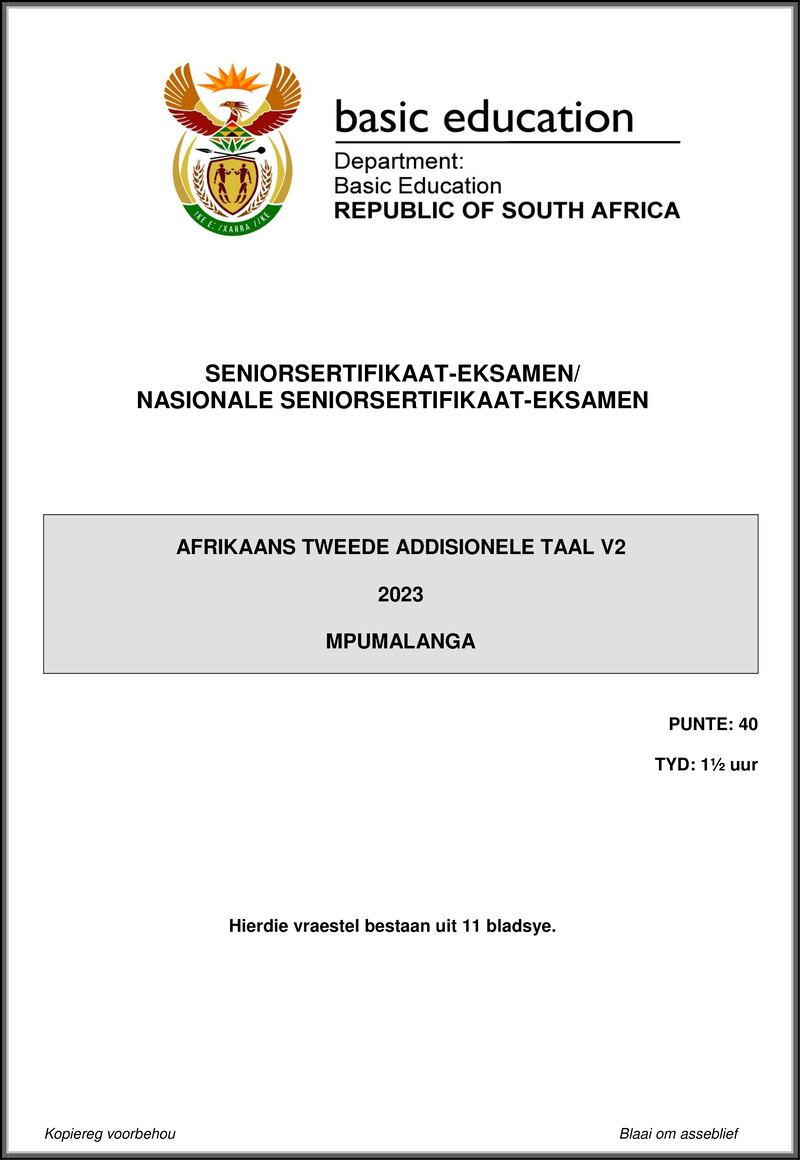 Afrikaans Sal P2 May June 2023 Mpumalanga Gr12