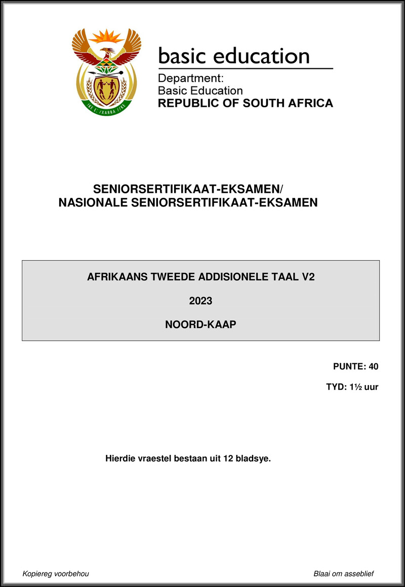 Afrikaans Sal P2 May June 2023 Northern Cape Gr12