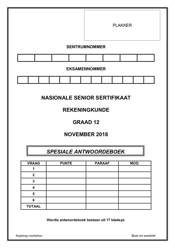 Paper 1 Answer Book (Afrikaans) Gr12