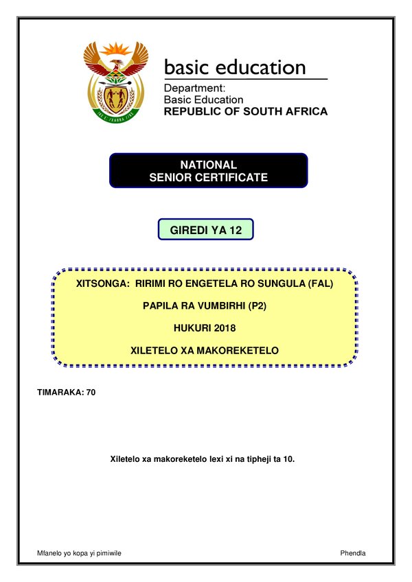 Xitsonga Fal P2 Memo Gr12