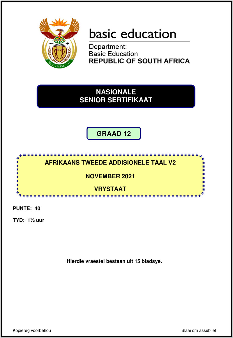 Afrikaans Sal P2 Nov 2021 Free State Gr12