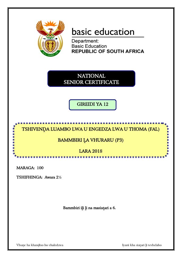 Tshivenda Fal P3 Gr12