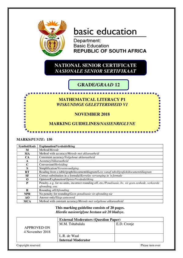 Memo 1 (Afrikaans And English) Gr12