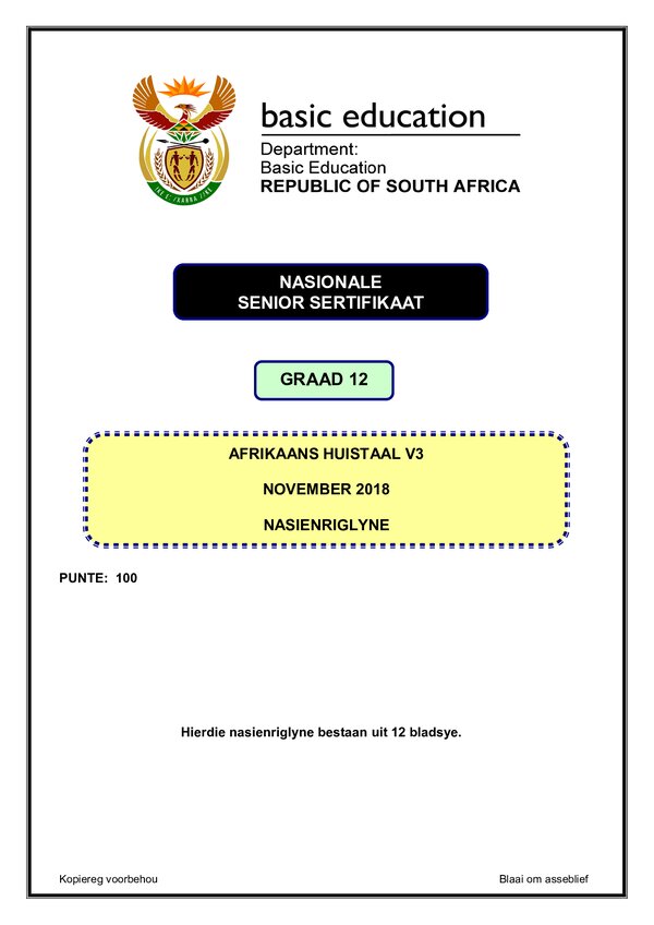 Afrikaans Hl P3 Memo Gr12
