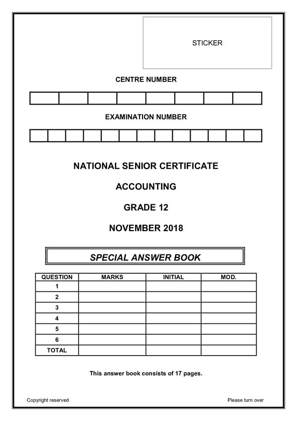Grade 12 English past paper 2016 – Paper 1 Answer Book (English) gr12