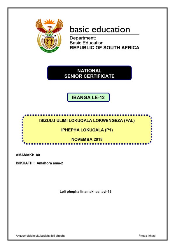 Isizulu Fal P1 Gr12