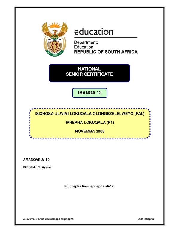 Grade 12 isiXhosa past paper 1998 – IsXhosa FAL P1 gr12