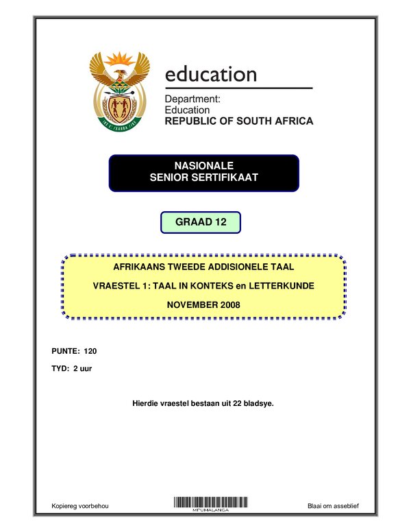 Grade 12 Afrikaans past paper 2004 – Afrikaans SAL P1 (Mpumalanga) gr12