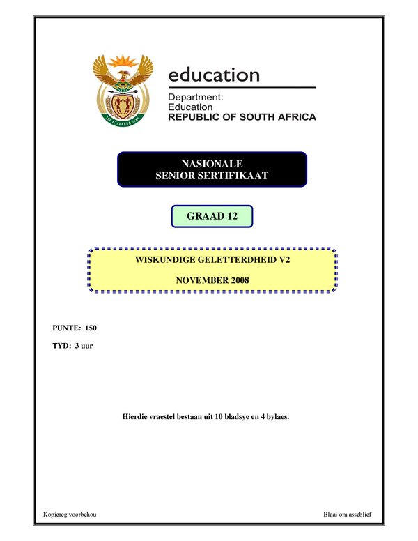 Mathematical Literacy P2 Afrikaans Gr12