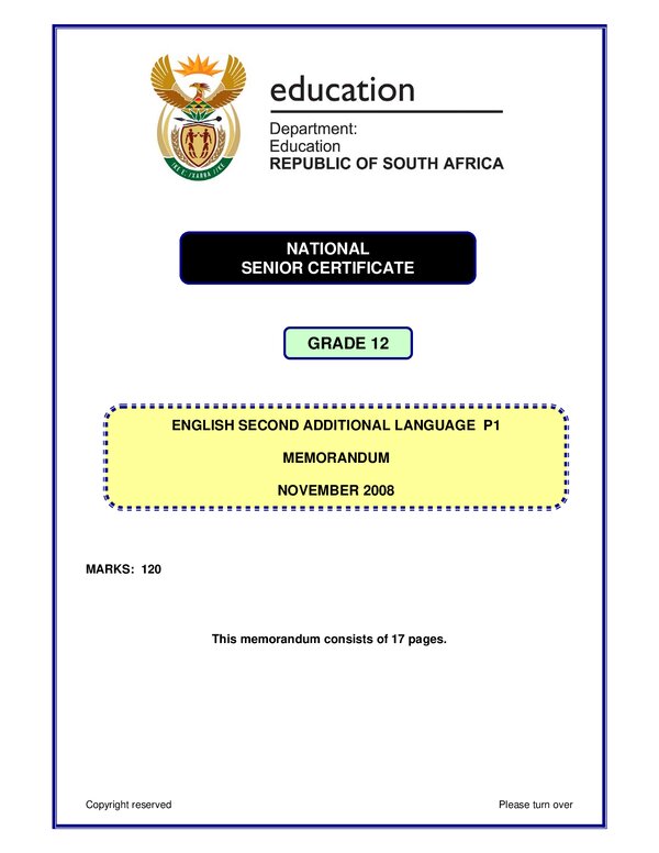 English Sal P1 (Limpopo) Memo Gr12