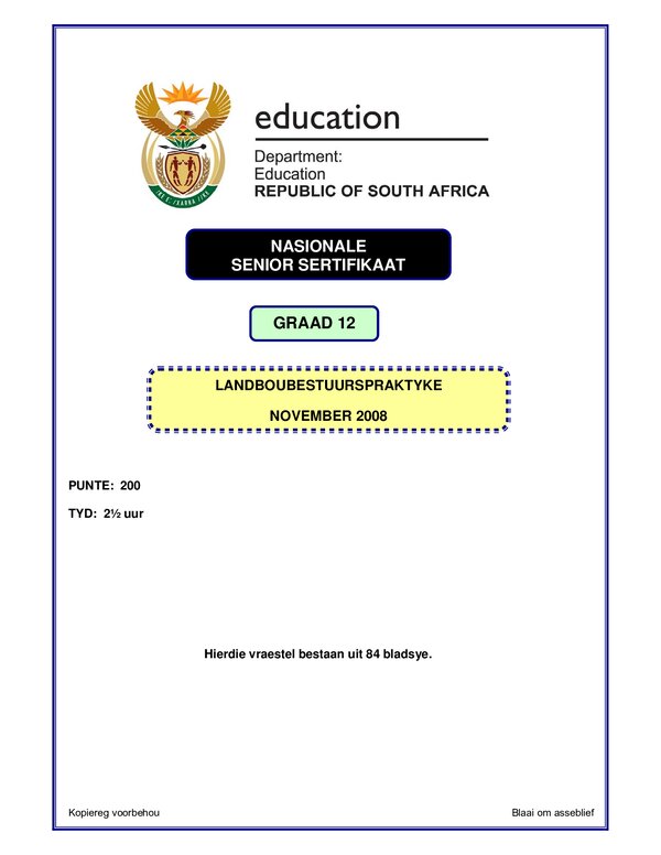 Agricultural Management Practices P1 Afrikaans Gr12