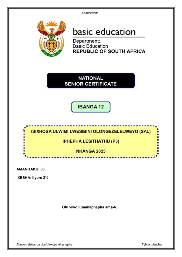 Grade 12 isiXhosa past paper 2018 – IsiXhosa SAL P3 gr12