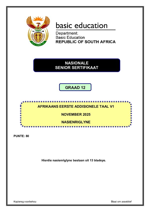Grade 12 Afrikaans past paper 2018 – Afrikaans FAL P1 memo gr12