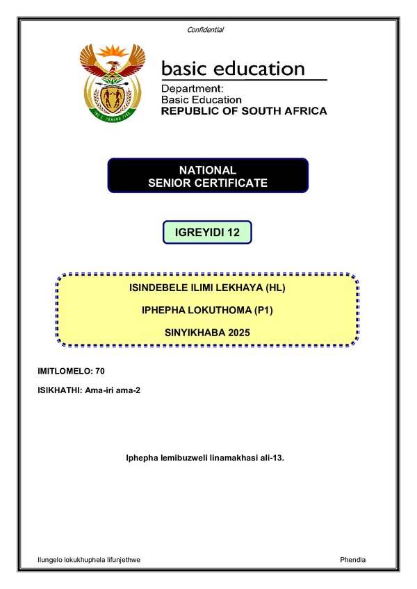 Isindebele Hl P1 Gr12