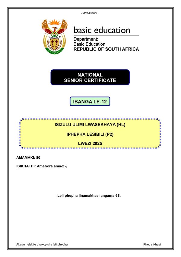 Isizulu Hl P2 Gr12