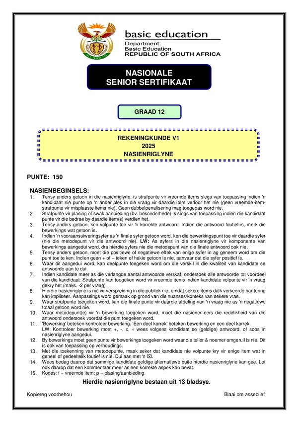 Grade 12 Afrikaans past paper 2025 – Memo 1 (Afrikaans) gr12