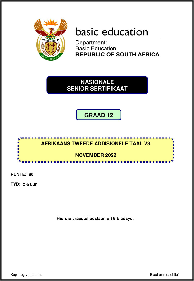 Afrikaans Sal P3 Nov 2022 Gr12