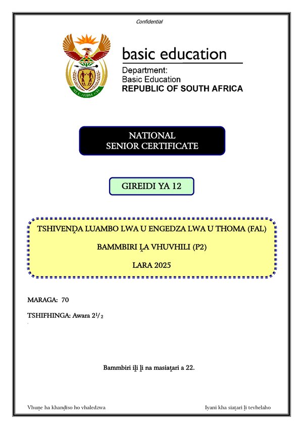 Tshivenda Fal P2 Gr12