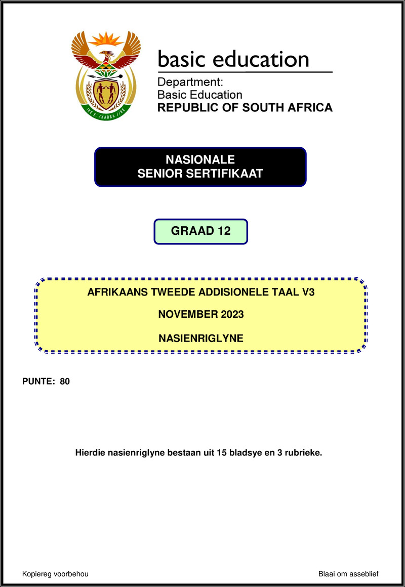Grade 12 Afrikaans past paper 2023 – afrikaans sal p3 nov 2023 mg gr12