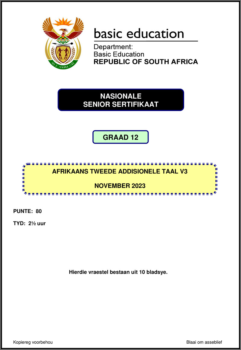 Afrikaans Sal P3 Nov 2023 Gr12