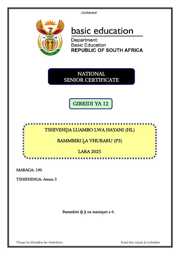 Tshivenda Hl P3 Gr12