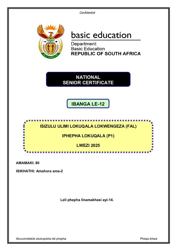 Isizulu Fal P1 Gr12