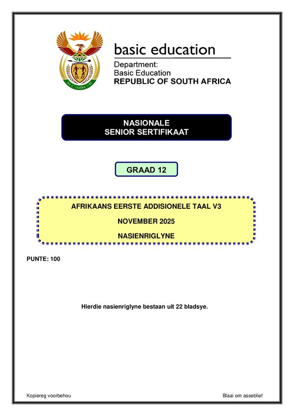Grade 12 Afrikaans past paper 2025 – Afrikaans FAL P3 memo gr12