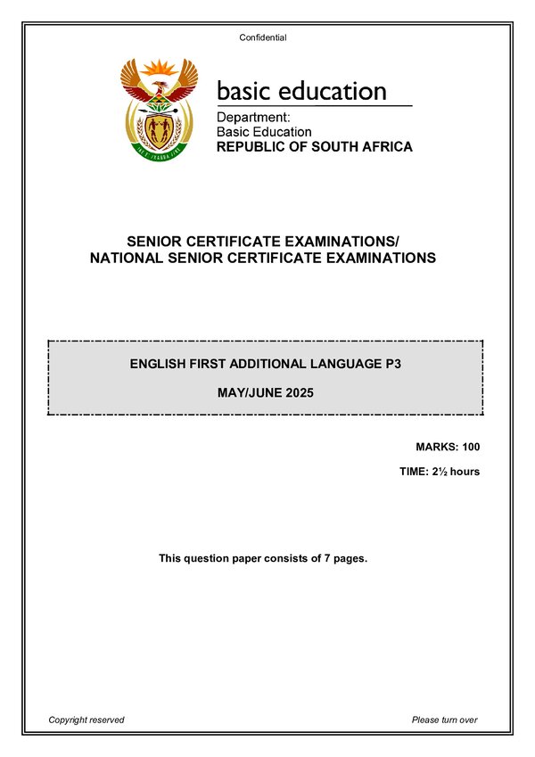 Grade 12 English past paper 2025 – English FAL P3 gr12