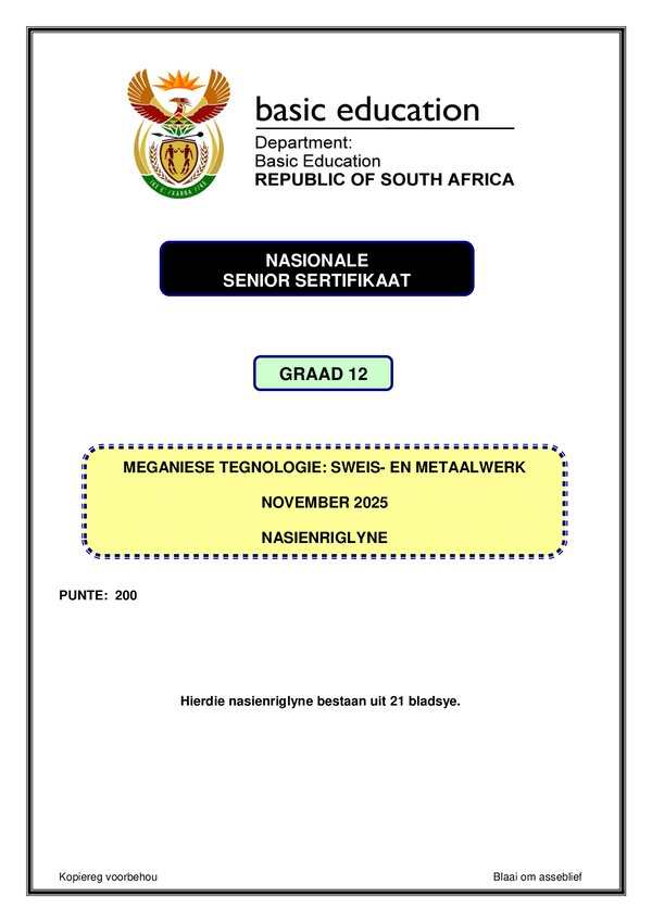 Welding And Metalwork Memo 1 (Afrikaans) Gr12