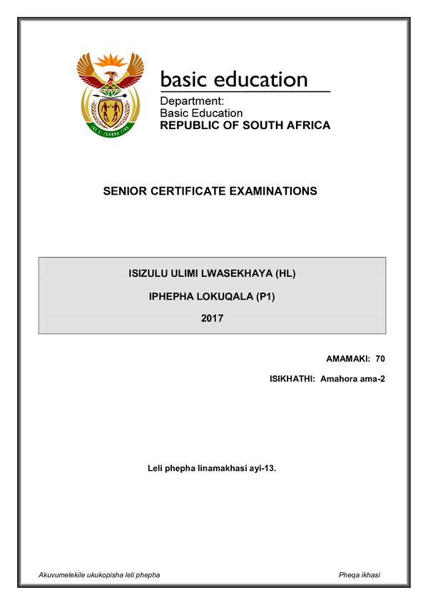 Isizulu Hl P1 Gr12