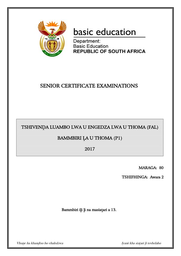 Tshivenda Fal P1 Gr12