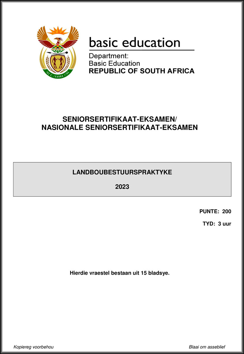 Grade 12 Landboubestuurspraktyke past paper 2023 – agricultural management practices may june 2023 afr gr12