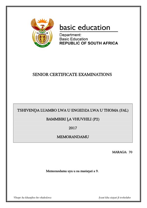 Tshivenda Fal P2 Memo Gr12