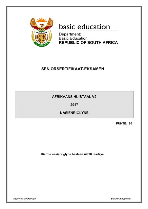 Afrikaans Hl P2 Memo Gr12