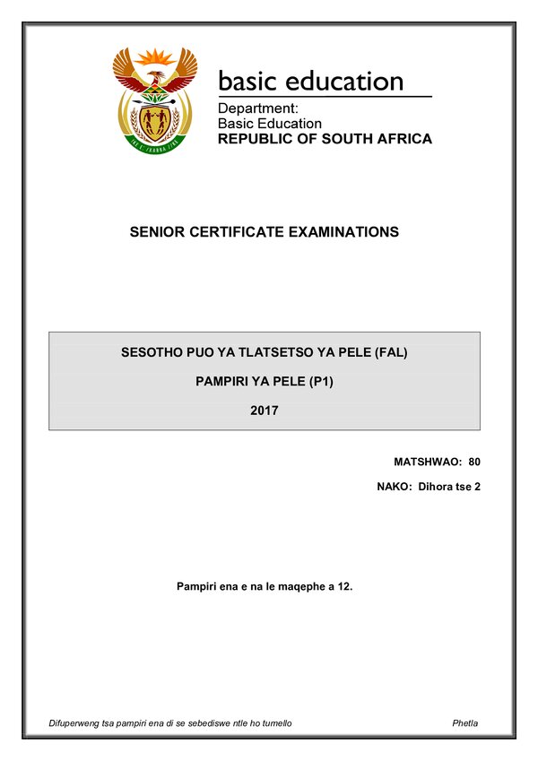 Sesotho Fal P1 Gr12