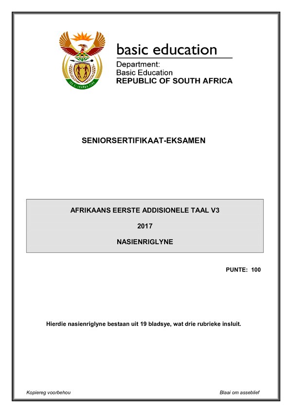 Afrikaans Fal P3 Memo Gr12