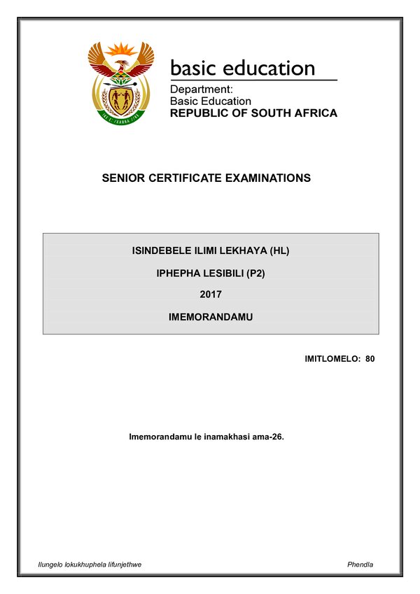 Isindebele Hl P2 Memo Gr12