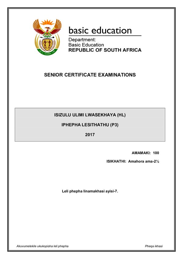 Grade 12 isiZulu past paper 2015 – IsiZulu HL P3 gr12