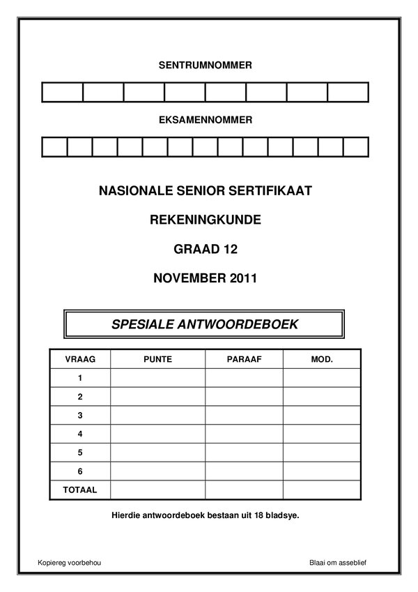 Paper 1 Answer Book (Afrikaans) Gr12