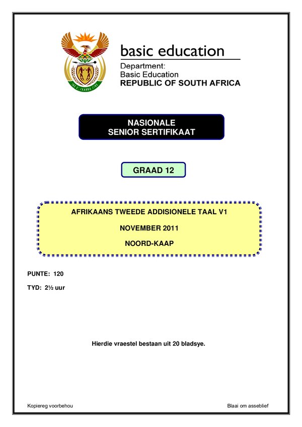 Afrikaans Sal P1 (Northern Cape) Gr12