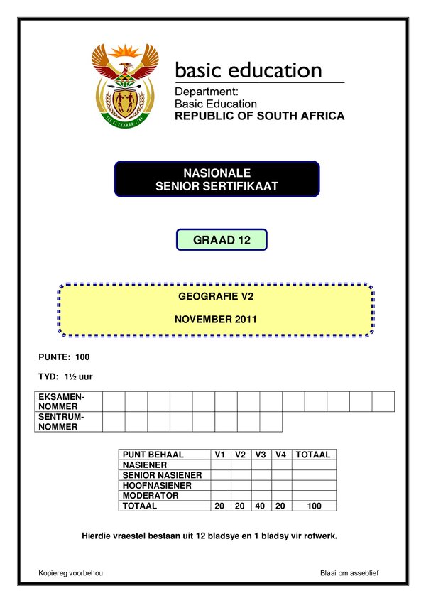Grade 12 Afrikaans past paper 2011 – Paper 2 (Afrikaans) gr12