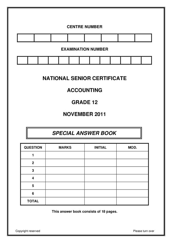 Grade 12 English past paper 2010 – Paper 1 Answer Book (English) gr12