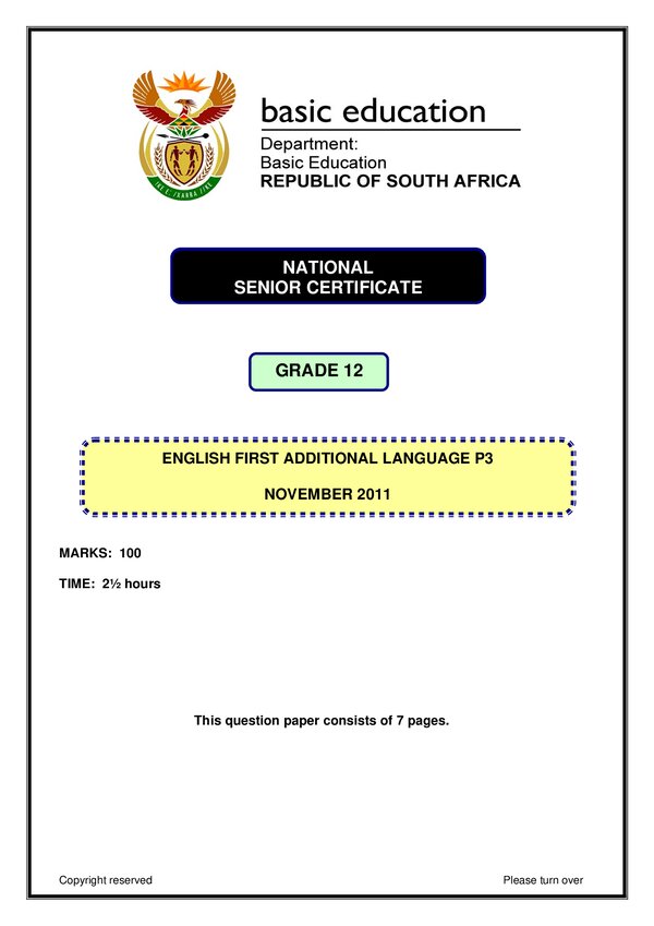 Grade 12 English past paper 2008 – English FAL P3 gr12