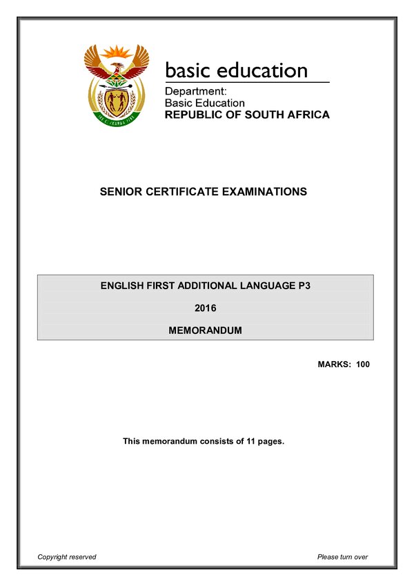 English Fal P3 Memo Gr12