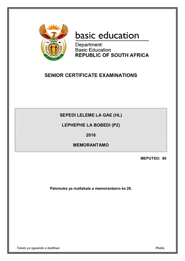 Sepedi Hl P2 Memo Gr12