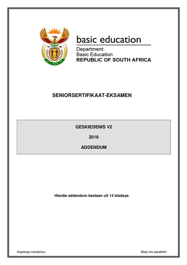Grade 12 Afrikaans past paper 2015 – Paper 2 Addendum (Afrikaans) gr12